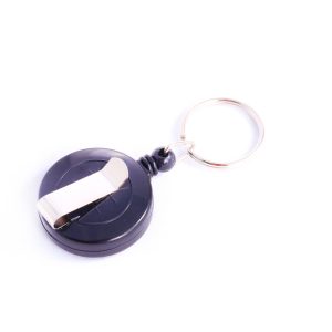 Black Plastic Economy Retractable Reel with Belt Clip & Key Ring