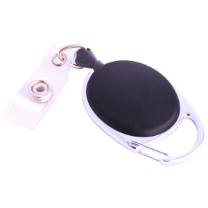 Black Retractable Reel with Carabiner Clip & Strap Clip RRE306