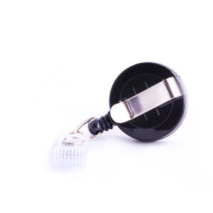 Black Plastic Economy Retractable Reel with Belt Clip & Strap Clip