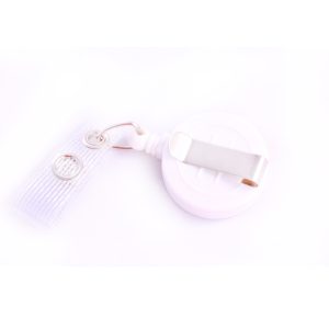 White Plastic Economy Retractable Reel with Belt Clip & Strap Clip